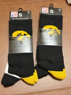 Strideline Men’s Crew Socks — Black with Yellow Accents (2-Pack)